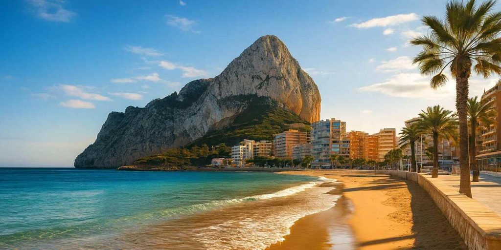 Le Peñón de Ifach dominant la plage de Calpe en lumière dorée, Costa Blanca Nord